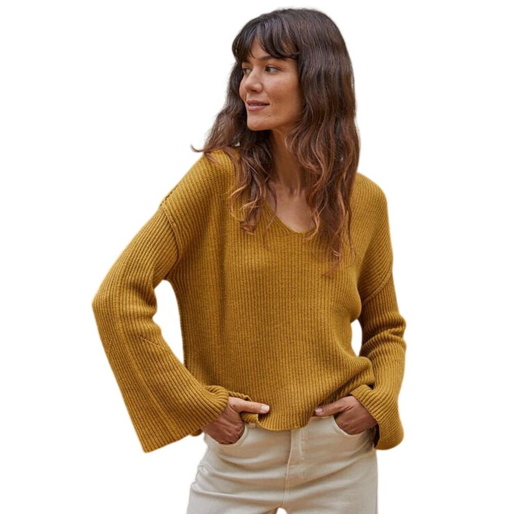 NWT By Together Mustard V-Neck Knit Sweater Drop Shoulder Slouchy large